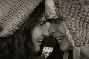 A couple touching noses